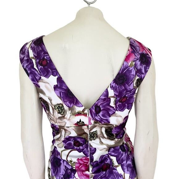 MAGGY LONDON Floral Satin Sheath Dress with Ruched Sides SZ 8 - Picture 5 of 9